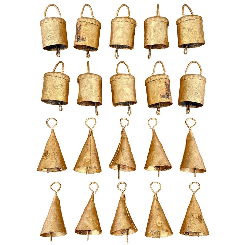 Vivanta Gold Cow Bells  20 Small Bells Rustic Metal Hanging Bells for Crafts Vintage Jingle Bells for Crafting Christmas Bells Decorations Farmhouse Wreaths Witch Bells Holiday Garland DIY