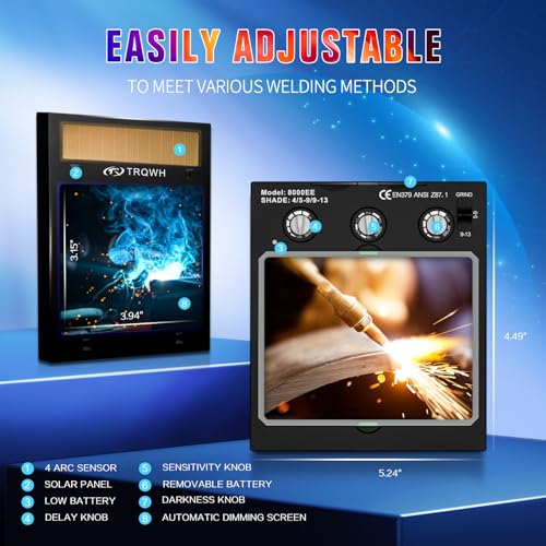 TRQWH Welding Lens Auto Darkening Welding Helmet Lens True Color Technology with 4 Arc Sensor Ajustable Shade Range 4/5-13 Automatic LCD Lens Dimming Shade Filter 4.49x5.24in Auto Welding Lens - Image 4