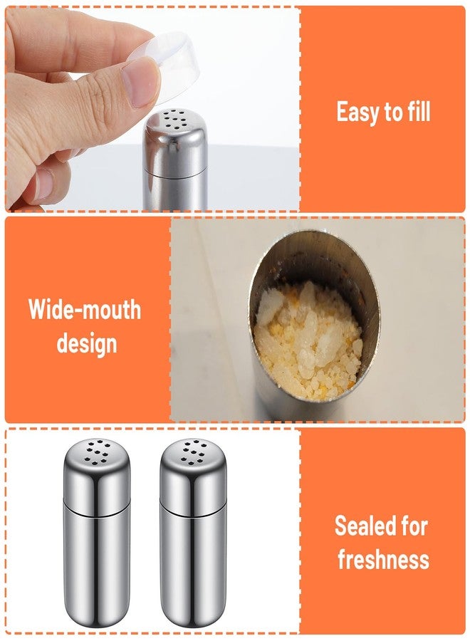 Elegaperma 2pcs Travel Salt And Pepper, Stainless Steel Mini Salt Shaker, Travel Size Metal Salts and Pepper Shakers With Lid for Camping, Lunch Box, Leak-Proof - Image 4