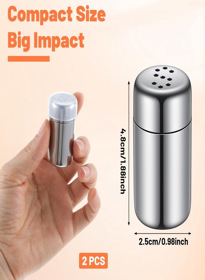 Elegaperma 2pcs Travel Salt And Pepper, Stainless Steel Mini Salt Shaker, Travel Size Metal Salts and Pepper Shakers With Lid for Camping, Lunch Box, Leak-Proof - Image 2