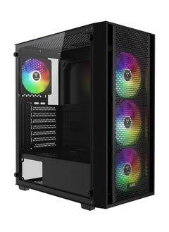 جامدياس حافظة كمبيوتر GAMDIAS، حافظات كمبيوتر ATX للألعاب، برج متوسط، لوحة جانبية من الزجاج المقوى بدون أدوات، لوحة أمامية شبكية عالية تدفق الهواء، 4 مراوح ARGB مثبتة مسبقًا مقاس 120 مم، أسود، AURA GC2 ELITE ARGB  - Image 1
