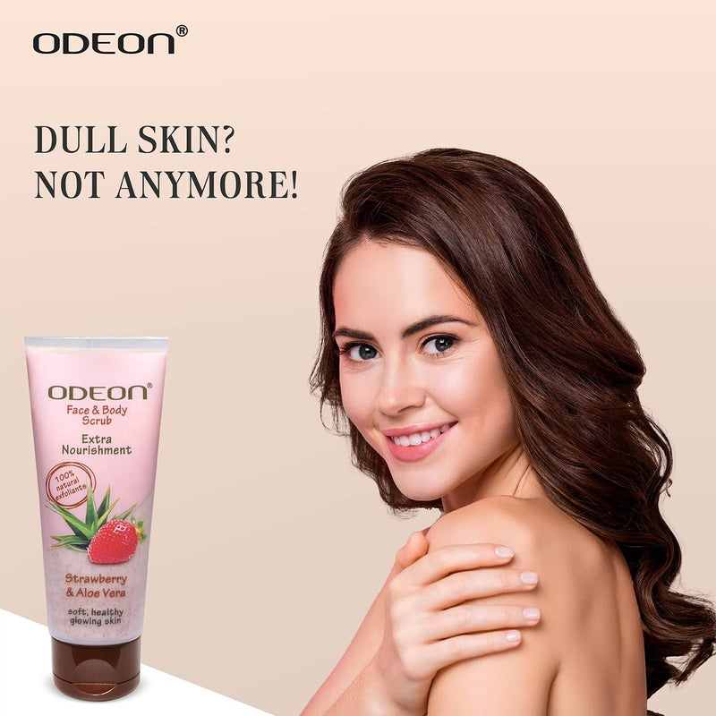 ODEON Strawberry Aloe Vera Face and Body Scrub 100ml Scrub for Tan Removal Gentle Exfoliation Scrub for a Smoother Complexion - Image 2