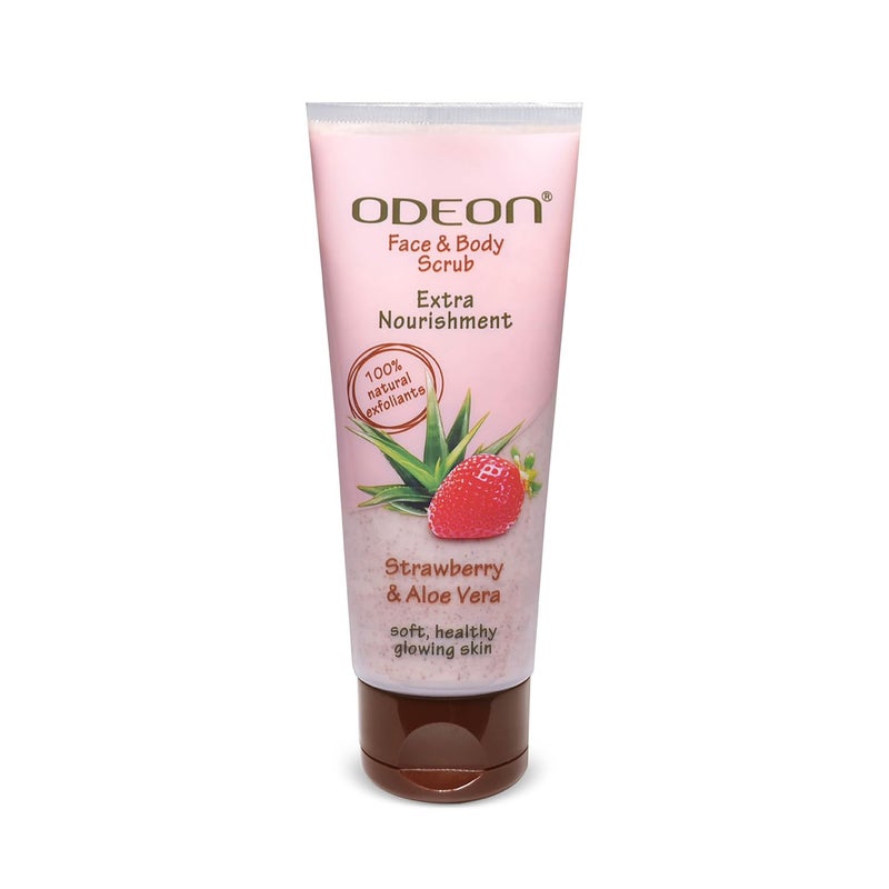 ODEON Strawberry Aloe Vera Face and Body Scrub 100ml Scrub for Tan Removal Gentle Exfoliation Scrub for a Smoother Complexion - Image 1