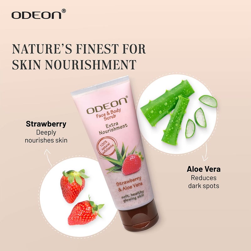 ODEON Strawberry Aloe Vera Face and Body Scrub 100ml Scrub for Tan Removal Gentle Exfoliation Scrub for a Smoother Complexion - Image 4