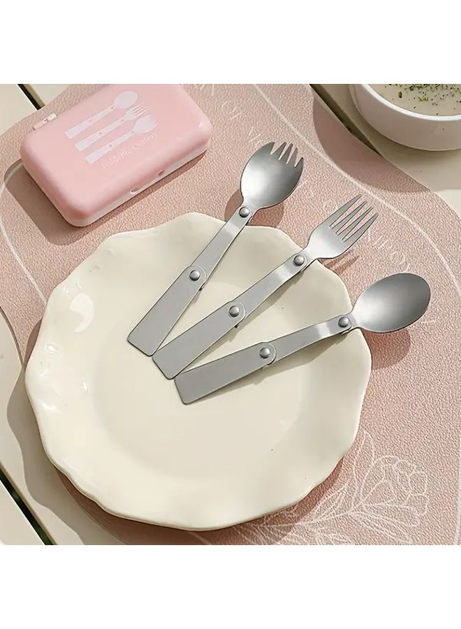 Green Portable Stainless Steel Cutlery Set Foldable Spoon Fork Outdoor Travel Kit - Image 5