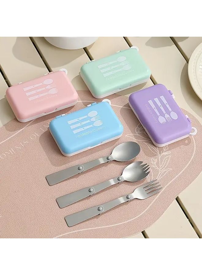 Green Portable Stainless Steel Cutlery Set Foldable Spoon Fork Outdoor Travel Kit - Image 3