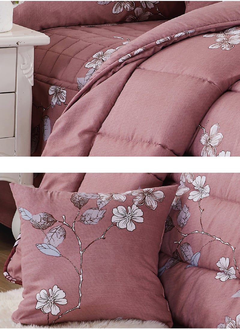 Moon - Bed In A Bag Medium Filling King Size Comforter Set, 10 Pcs Floral Bedding Set Size 220 X 240 Cm with Comforter, Quilted Bed Skirt, Pillowcases, Cushion & Bedroom Slipper, Multicolor - Image 1