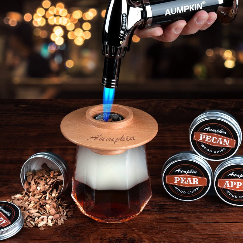 Aumpkin Cocktail Smoker Kit with Torch – 6 Flavors Wood Chips – Bourbon, Whiskey Smoker Infuser Kit, Old Fashioned Drink Smoker Kit, Birthday Bourbon Whiskey Gifts for Men, Dad, Husband (Without Butane) - Image 2