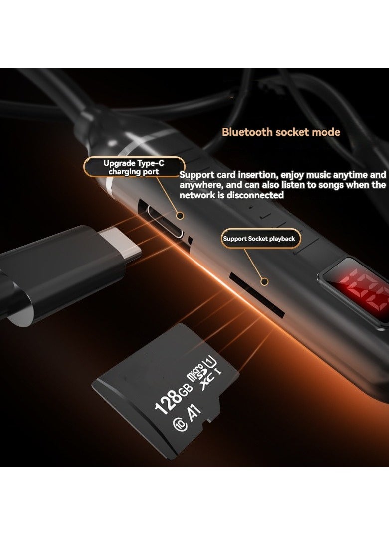 Generic In-ear neck wireless Bluetooth headset digital display long endurance running sports headset black  - Image 3