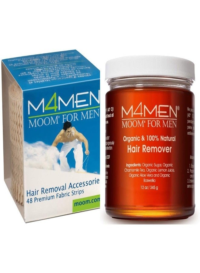 MOOM for Men Organic Hair Removal Kit, 12 oz Sugar Wax with 48 Reusable Fabric Strips, Natural Ingredients - Image 1