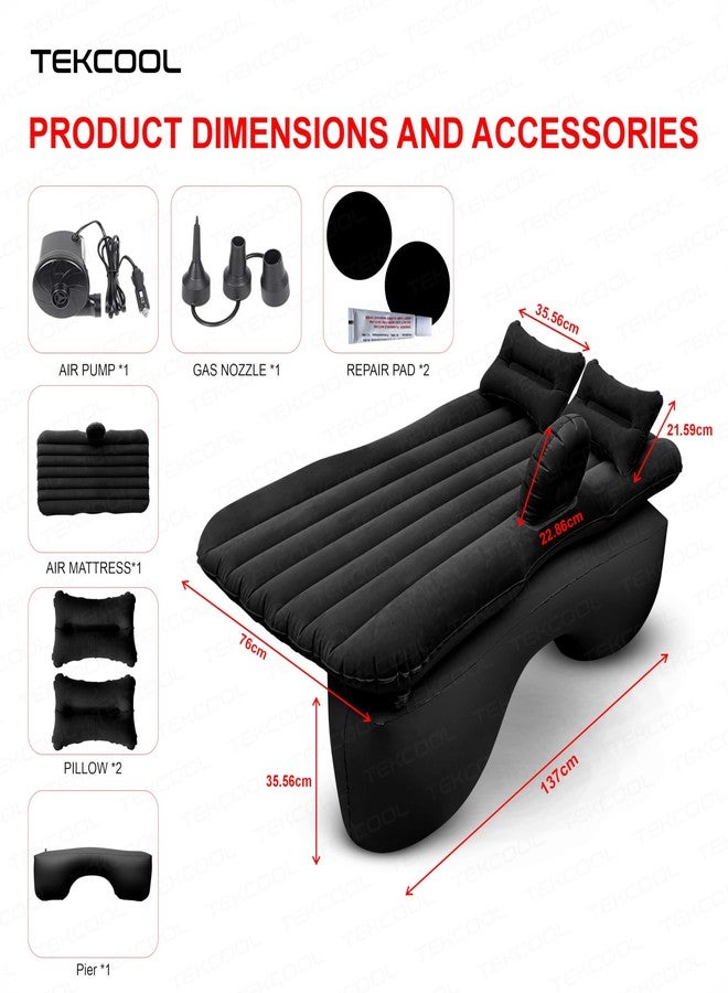 TEKCOOL سرير سيارة فاخر قابل للنفخ مع مضخة ووسادتين هوائيتين | سرير خلفي سريع النفخ | مرتبة سيارة قابلة للنفخ | مرتبة سرير سيارة | سرير سيارة للأطفال، للسفر، الرحلات، التخييم، النزهات، المسبح والشاطئ | مقاس عالمي | أسود - Image 2
