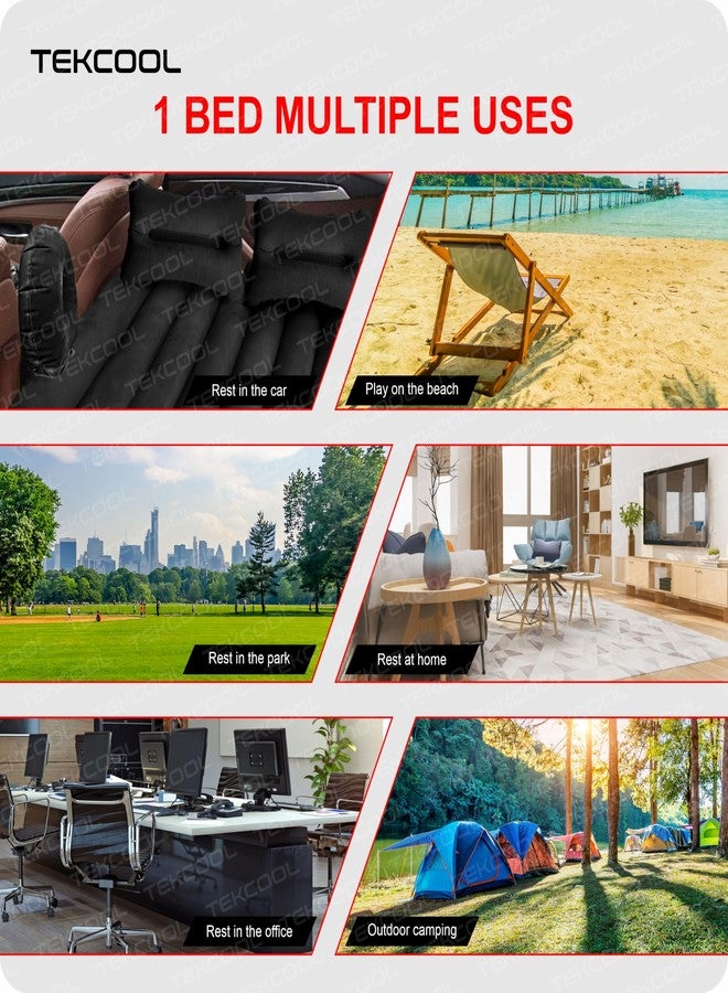 TEKCOOL سرير سيارة فاخر قابل للنفخ مع مضخة ووسادتين هوائيتين | سرير خلفي سريع النفخ | مرتبة سيارة قابلة للنفخ | مرتبة سرير سيارة | سرير سيارة للأطفال، للسفر، الرحلات، التخييم، النزهات، المسبح والشاطئ | مقاس عالمي | أسود - Image 5