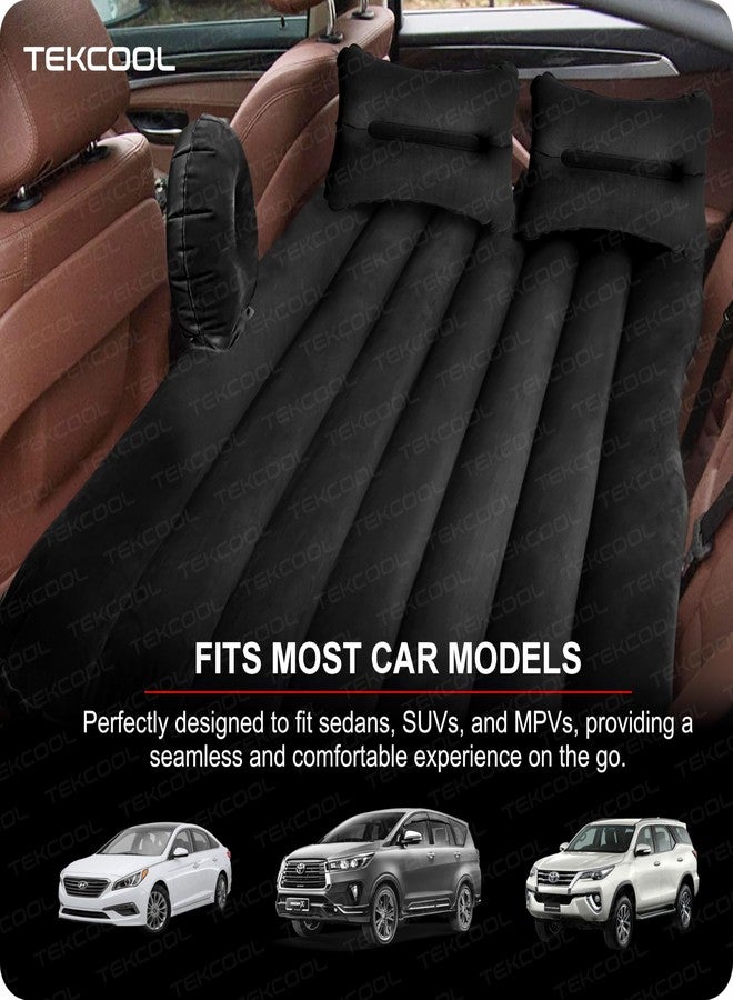 TEKCOOL سرير سيارة فاخر قابل للنفخ مع مضخة ووسادتين هوائيتين | سرير خلفي سريع النفخ | مرتبة سيارة قابلة للنفخ | مرتبة سرير سيارة | سرير سيارة للأطفال، للسفر، الرحلات، التخييم، النزهات، المسبح والشاطئ | مقاس عالمي | أسود - Image 3