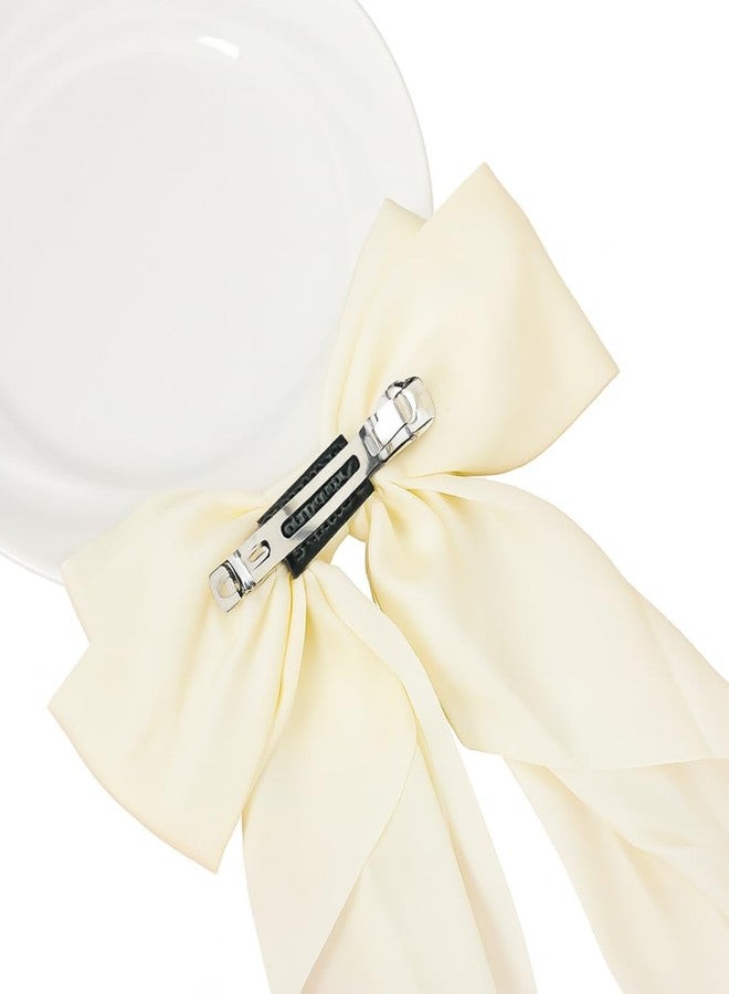 ANNACREATIONS ANNA CREATIONS 2-Pack Large Satin Bow Hair Barrette Clips for Women & Girls - Strong Hold, Long Tail Hair Accessories for Parties, Weddings Wear & Gifting (Off White) - Image 3