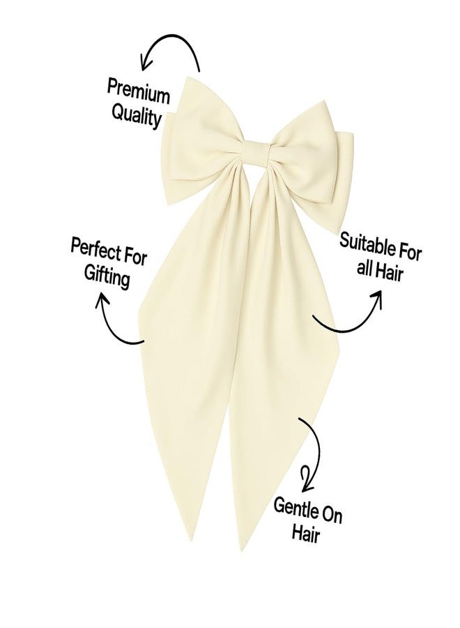 ANNACREATIONS ANNA CREATIONS 2-Pack Large Satin Bow Hair Barrette Clips for Women & Girls - Strong Hold, Long Tail Hair Accessories for Parties, Weddings Wear & Gifting (Off White) - Image 5