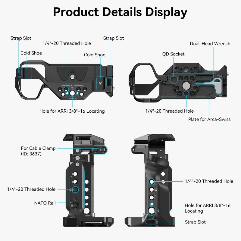 SmallRig A7 III / A7R III Camera Cage Kit for Sony Alpha 7 III/Alpha 7R III, Full Cage with Top Handle for ARRI and Cable Clamp, Built-in Cold Shoe and NATO Rails - 4198 - Image 2