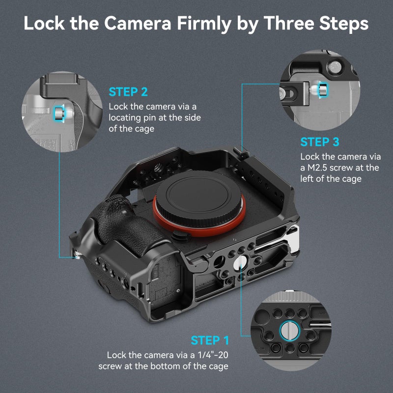 SmallRig A7 III / A7R III Camera Cage Kit for Sony Alpha 7 III/Alpha 7R III, Full Cage with Top Handle for ARRI and Cable Clamp, Built-in Cold Shoe and NATO Rails - 4198 - Image 3