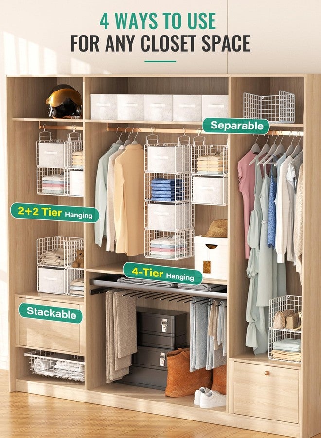 Orapoke Hanging Closet Organizer with Drawers, 4 Tier Metal Closet Organizers and Storage with 4 Hanging Hooks 4 S-Hooks for Wardrobe Laundry Room, Wire Storage Shelf for Clothes Sweaters Pants (White) - Image 5