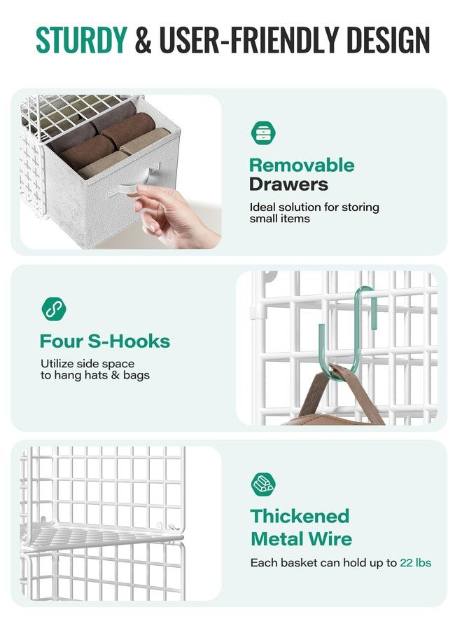 Orapoke Hanging Closet Organizer with Drawers, 4 Tier Metal Closet Organizers and Storage with 4 Hanging Hooks 4 S-Hooks for Wardrobe Laundry Room, Wire Storage Shelf for Clothes Sweaters Pants (White) - Image 3