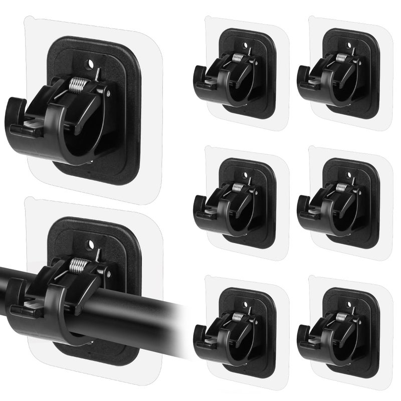 Codoule 8PCS No Drill Curtain Rod Brackets No Drilling Self Adhesive Curtain Rod Holder Hooks Nail Free Curtain Rod Hooks Curtain Hangers for Bathroom Kitchen Home Bathroom and Hotel Black