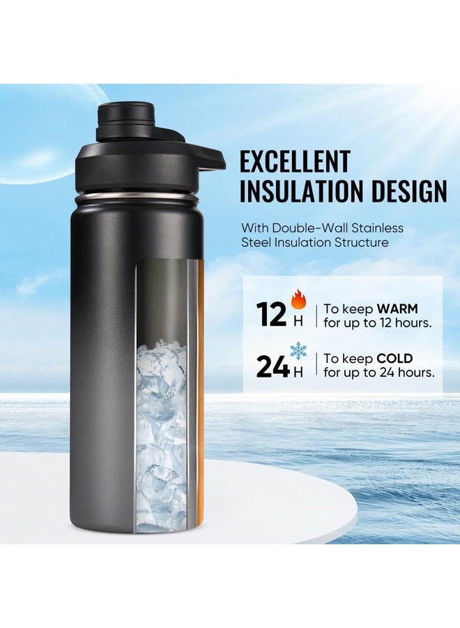 Fijinhom 18 oz Insulated Water Bottle with Handle, 304 Stainless Steel Water Bottles with Wide Mouth, Double Wall Vacuum Sports Water Bottle, BPA Free, Keep Cold and Hot, Black/Gray - Image 3