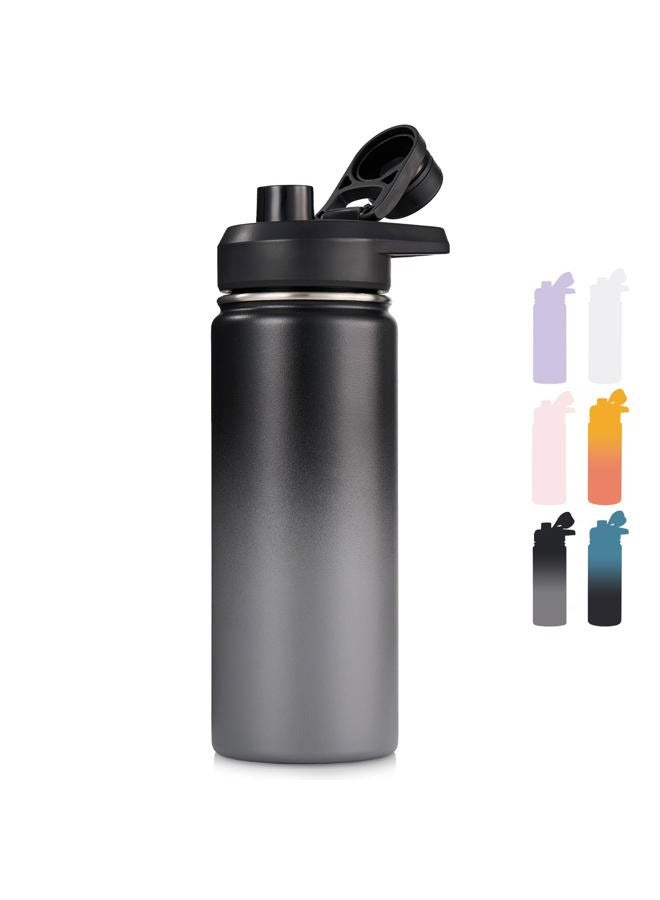 Fijinhom 18 oz Insulated Water Bottle with Handle, 304 Stainless Steel Water Bottles with Wide Mouth, Double Wall Vacuum Sports Water Bottle, BPA Free, Keep Cold and Hot, Black/Gray - Image 1