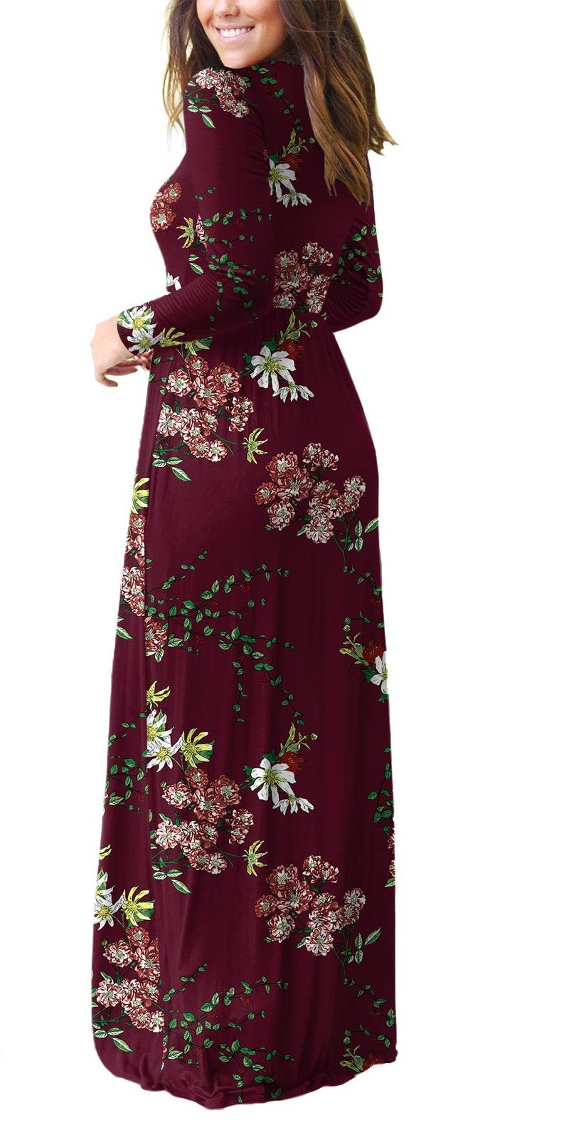 GRECERELLE Womens Maxi Dresses Long Sleeve Casual Long T Shirt Dress Travel Vacation Outfits, Wine Red, Medium - Image 3