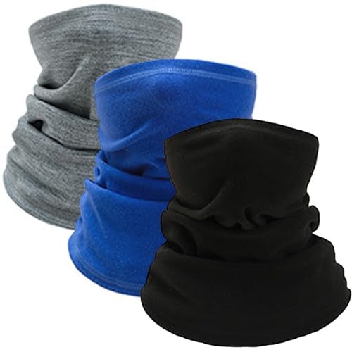 Outrip Kids Ski Mask Fleece Neck Gaiter Warmer Winter Face Cover Scarf Balaclava for 3-14 Years Boys Girls Adjustable (3PCS Black+Grey+Blue) - Image 1