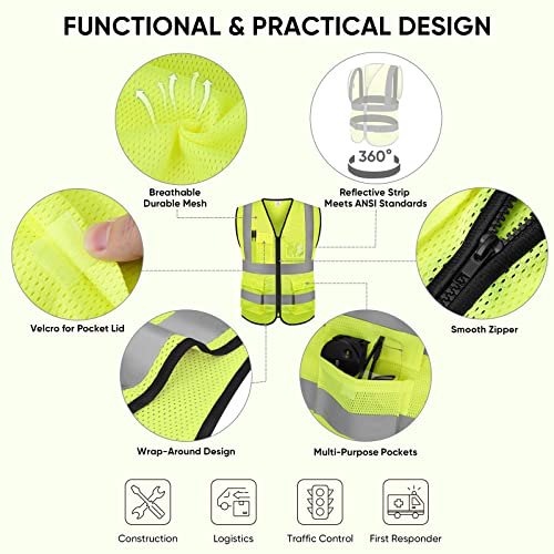 TICONN Reflective Safety Vest High Visibility Class II Mesh Vest for Women & Men Meets ANSI Standards (1PK, Yellow, L) - Image 3