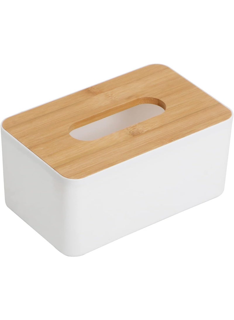 White Acrylic Tissue Box with Bamboo Wooden Lid – Elegant and Refillable Design for Home or Office Use  - Image 1