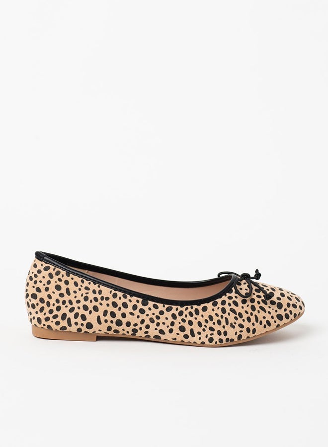 Jove Animal Pattern Bow Detail Ballerina Beige/Black - Image 1