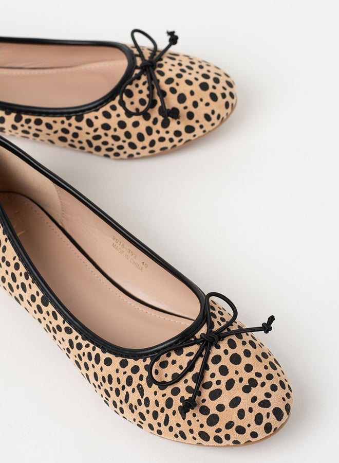 Jove Animal Pattern Bow Detail Ballerina Beige/Black - Image 3