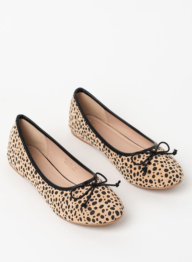 Jove Animal Pattern Bow Detail Ballerina Beige/Black - Image 2