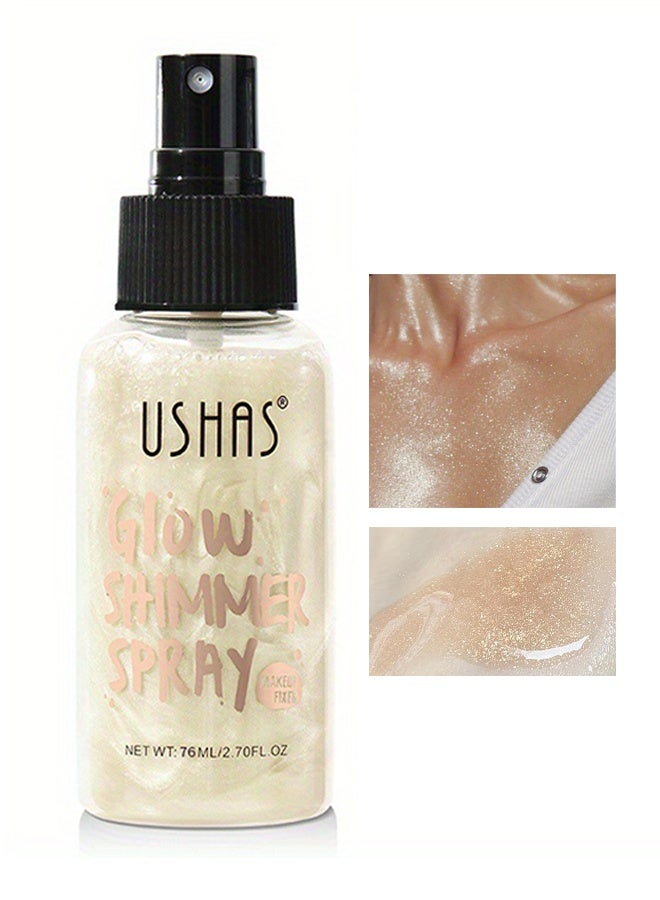 Ushas Body Glow Shimmer Spray 76ml, Hair and Body Makeup, Instant Result, Long-Lasting, Ultra Fine Mist Even Coverage Quick Glow Body Glitter, for All Skin Types - #01 - Image 1