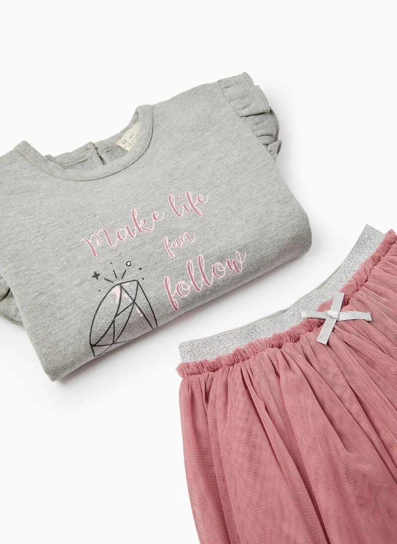 Zippy Set Sweatshirt + Tutu Skirt for Girls 'Sparkle', Grey/Pink