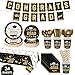 Wironlst Graduation Party Supplies Congrats Grad Decorations Class of 2025 Disposable Plates and Napkins with Banner Tablecloth Cups Dinnerware Sets for Graduation Decor Serves 24 Black and Gold - Image 3