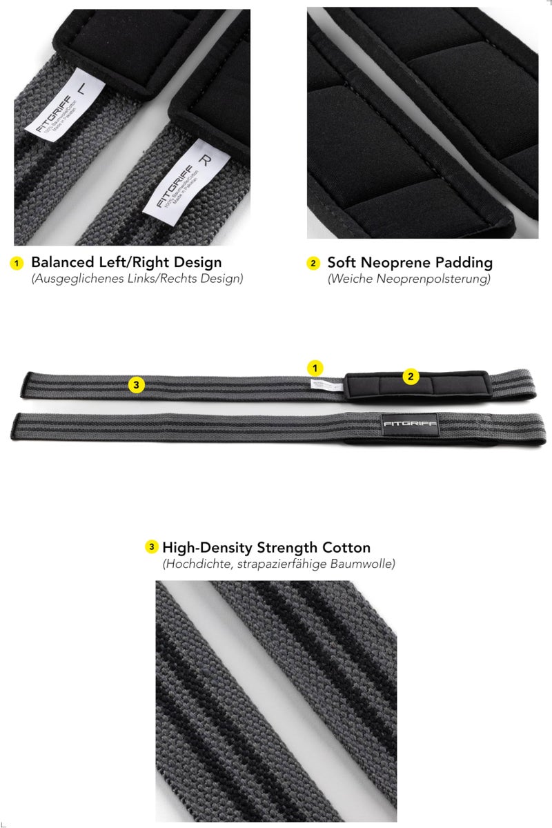 Fitgriff Lifting Straps & Wrist Wraps (Bundle) Superior Support For Weightlifting & Gym Workouts - For Men And Women (Grey) - Image 4