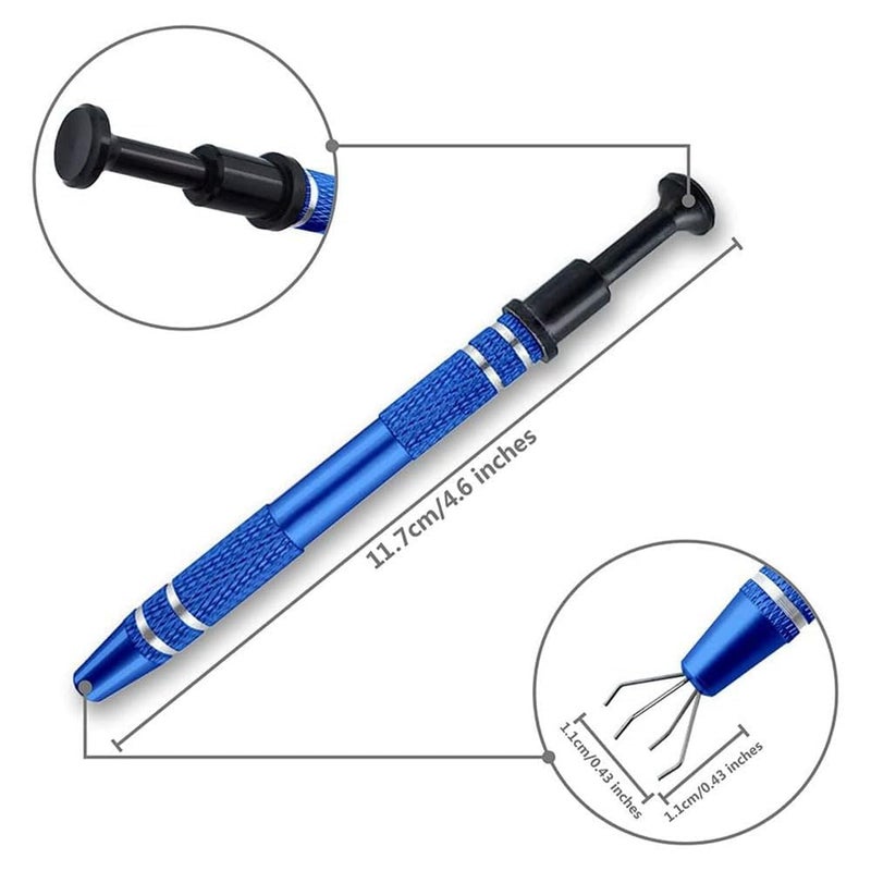 JZS 2 Pcs Stainless Steel 4-Claw Pick up Tool for Small Parts Pickup, 4 Prongs Grabber for Tiny Objects in Home, Office - IC Chip, Electronic Components, Hex Nuts, Jewlery Making Accessory (Blue) - Image 2