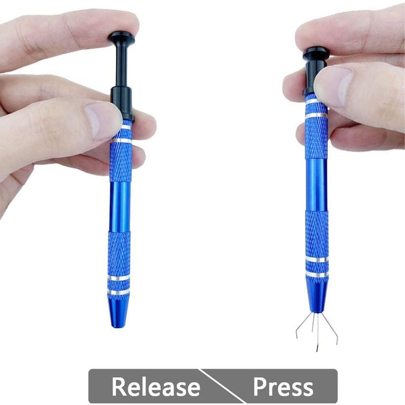 JZS 2 Pcs Stainless Steel 4-Claw Pick up Tool for Small Parts Pickup, 4 Prongs Grabber for Tiny Objects in Home, Office - IC Chip, Electronic Components, Hex Nuts, Jewlery Making Accessory (Blue) - Image 4