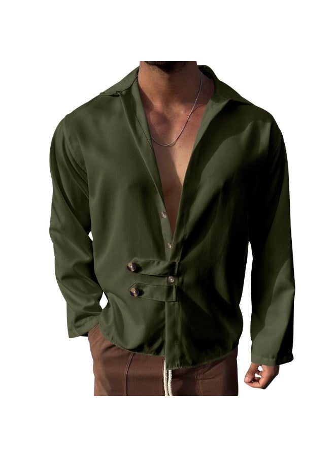 Loose Casual Long Sleeve Men's Shirt  Open Cardigan Collar Buttoned Spring Autumn Wear Comfortable Cotton Shirt  - Image 1