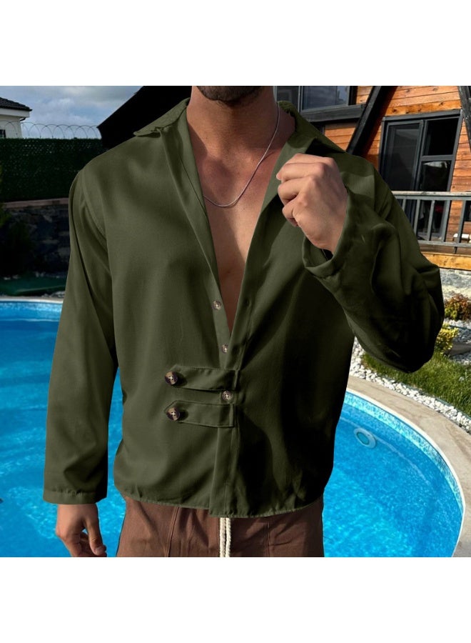 Loose Casual Long Sleeve Men's Shirt  Open Cardigan Collar Buttoned Spring Autumn Wear Comfortable Cotton Shirt  - Image 2