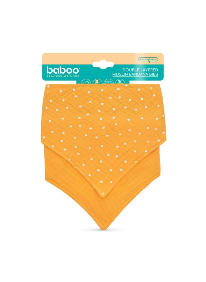 Baboo Double Layer Muslin Baby Bibs SuperSoft Baby Bibs 100% Cotton for Unisex Boys and Girls, Soft Absorbent Set for Teething and Drooling Premium Bamboo Bandana Drool Bibs - 2pc (Peachy Keen)
