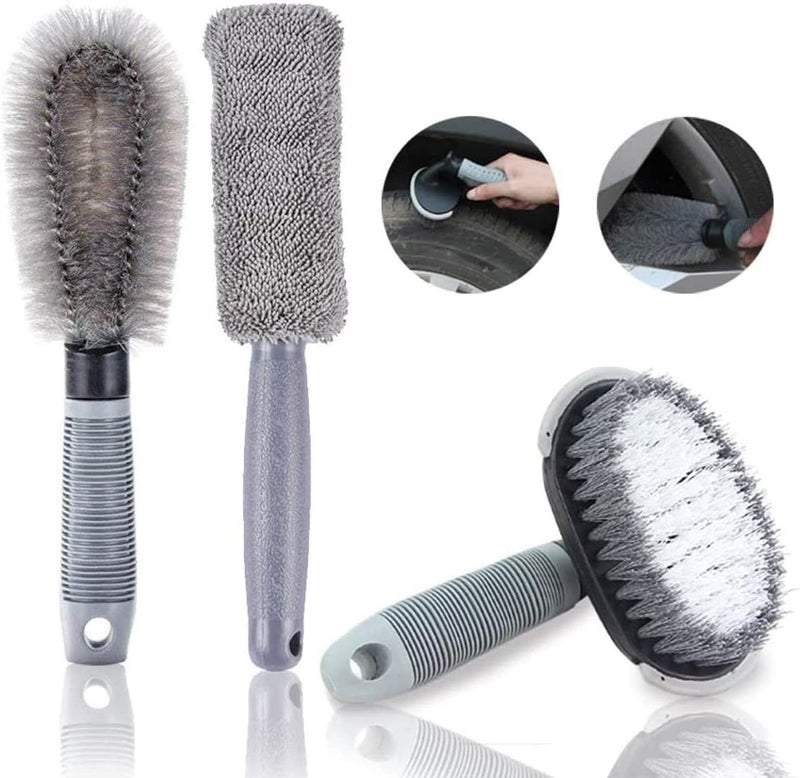 Showay 3 Pack Car Wheel Cleaning Brush Kit - Wheel Brush, Tyre Brush, Rim Cleaner - Image 1