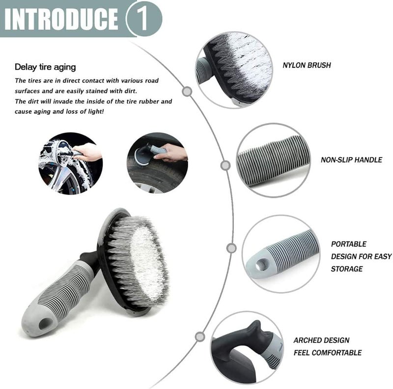 Showay 3 Pack Car Wheel Cleaning Brush Kit - Wheel Brush, Tyre Brush, Rim Cleaner - Image 3