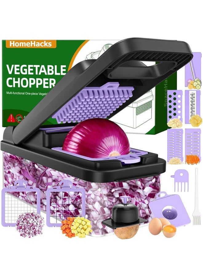 HomeHacks قطاعة خضروات، 12 في 1 أداة مطبخ، مكعب، شريحة، قاطع بصل، سلطة، مبشرة جبن وفاصل بيض - غطاء قطاعة خضروات متعددة الوظائف مع مقبض (بنفسجي) - Image 1