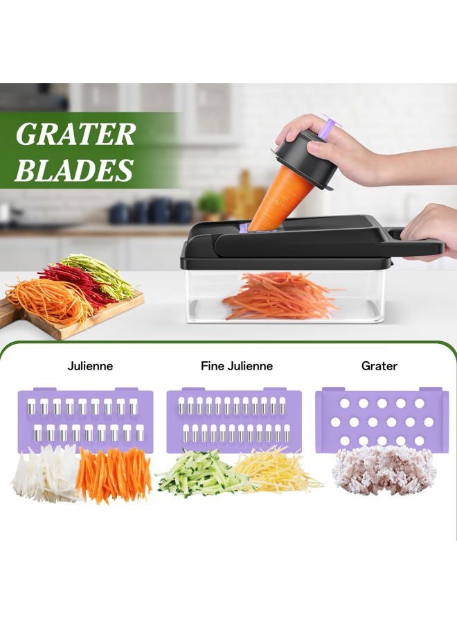 HomeHacks قطاعة خضروات، 12 في 1 أداة مطبخ، مكعب، شريحة، قاطع بصل، سلطة، مبشرة جبن وفاصل بيض - غطاء قطاعة خضروات متعددة الوظائف مع مقبض (بنفسجي) - Image 3