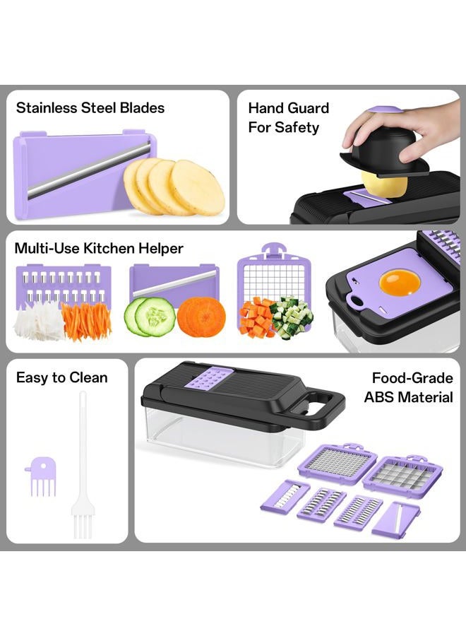 HomeHacks قطاعة خضروات، 12 في 1 أداة مطبخ، مكعب، شريحة، قاطع بصل، سلطة، مبشرة جبن وفاصل بيض - غطاء قطاعة خضروات متعددة الوظائف مع مقبض (بنفسجي) - Image 5
