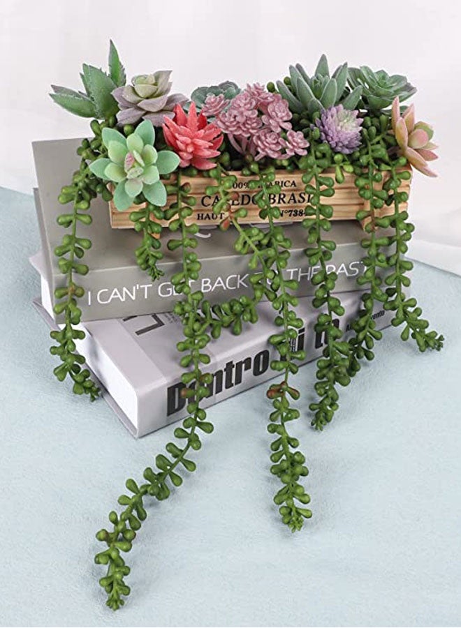 وهاواي 4pcs Artificial Succulents Hanging Plants Fake String of Pearls for Wall Home Kitchen Office Garden Wedding Decor 61cm Each Length - Image 5