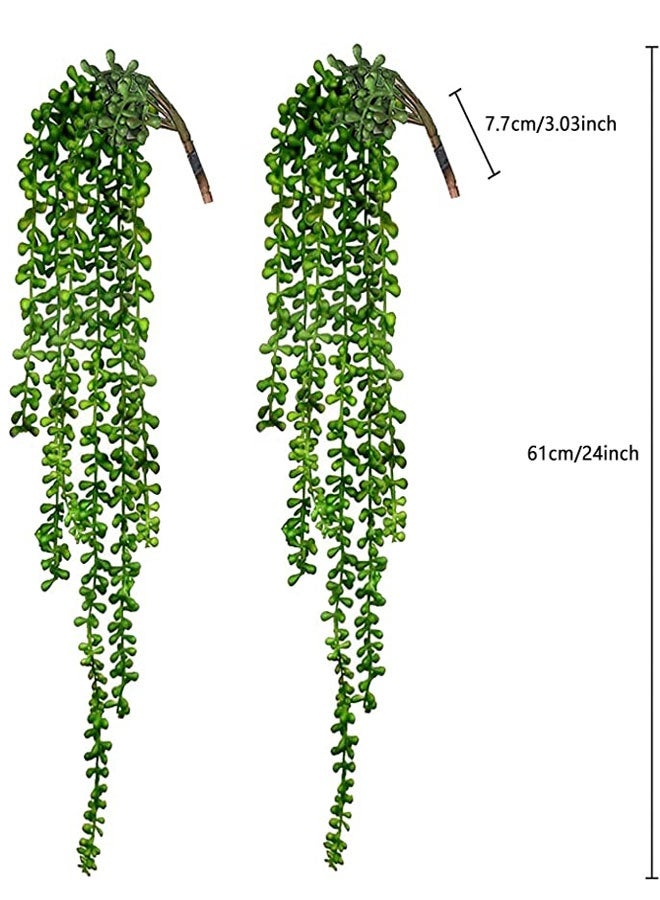 وهاواي 4pcs Artificial Succulents Hanging Plants Fake String of Pearls for Wall Home Kitchen Office Garden Wedding Decor 61cm Each Length - Image 2