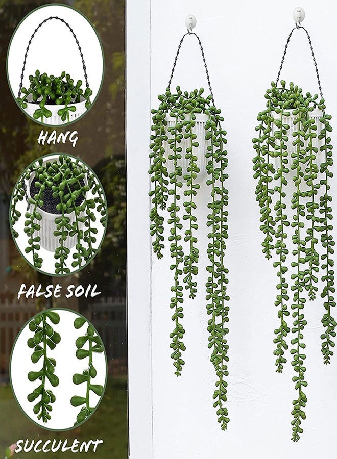 وهاواي 4pcs Artificial Succulents Hanging Plants Fake String of Pearls for Wall Home Kitchen Office Garden Wedding Decor 61cm Each Length - Image 4